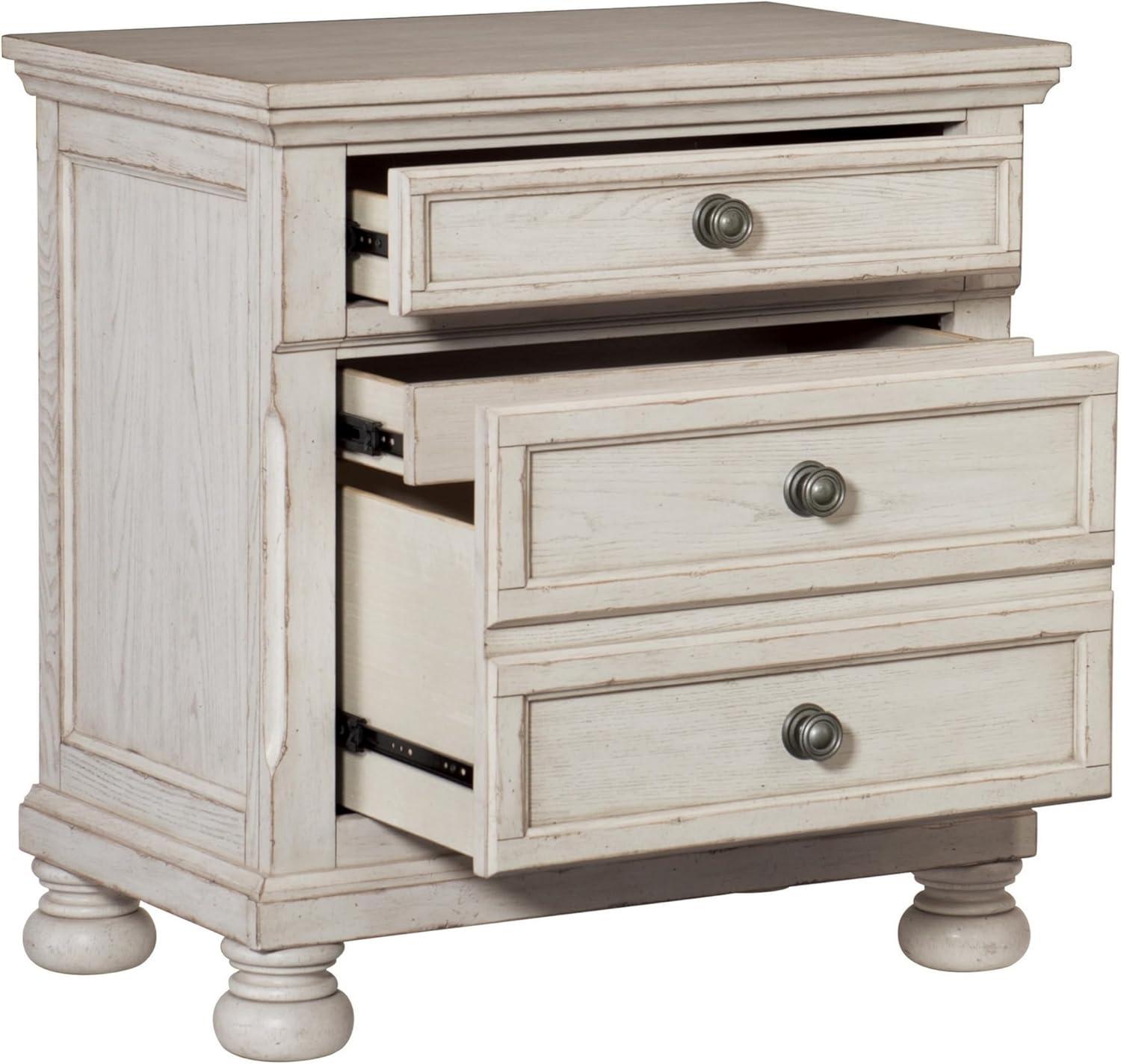 Cottage 2 Drawer Nightstand with Molded Details & Bun Feet, Antique White