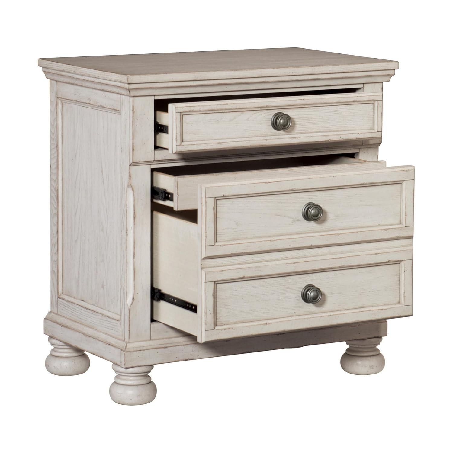 Cottage 2 Drawer Nightstand with Molded Details & Bun Feet, Antique White