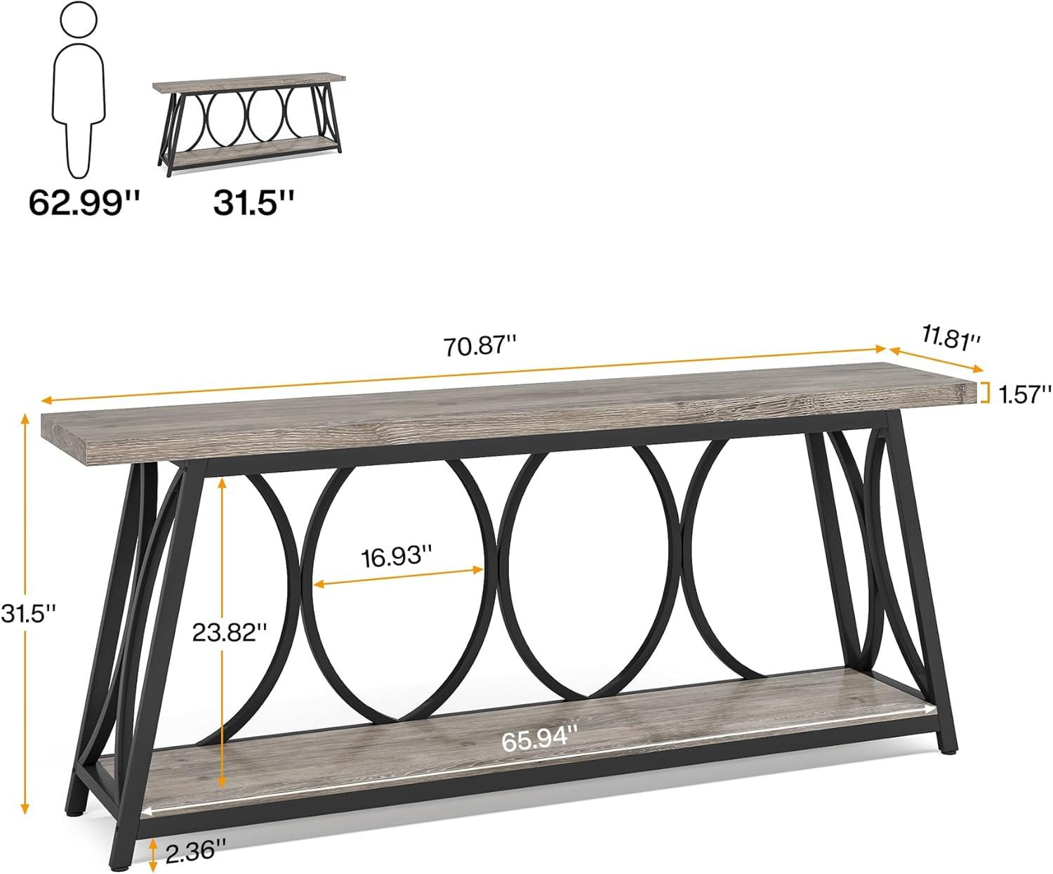 Tribesigns 70.9 inch Extra Long Console Table, Industrial Sofa Table Behind Couch with 2 Tier Storage Shelf, Narrow Entryway Hallway Accent Table for Living Room, Grey