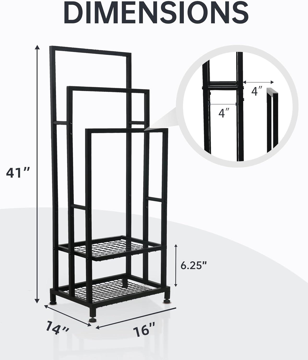Black 41" H Free Standing 3 Tier Blanket Rack with 2 Storage Shelves - Anti-Rust Towel Rack for Bathroom, Outdoor, Bath & Pool (41"x16"x12")