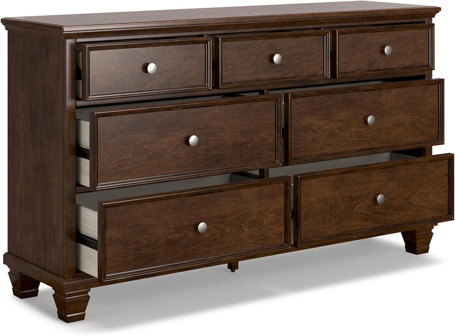 Transitional Farmhouse 62" Brown Dresser with Mirrored Dovetail Drawers