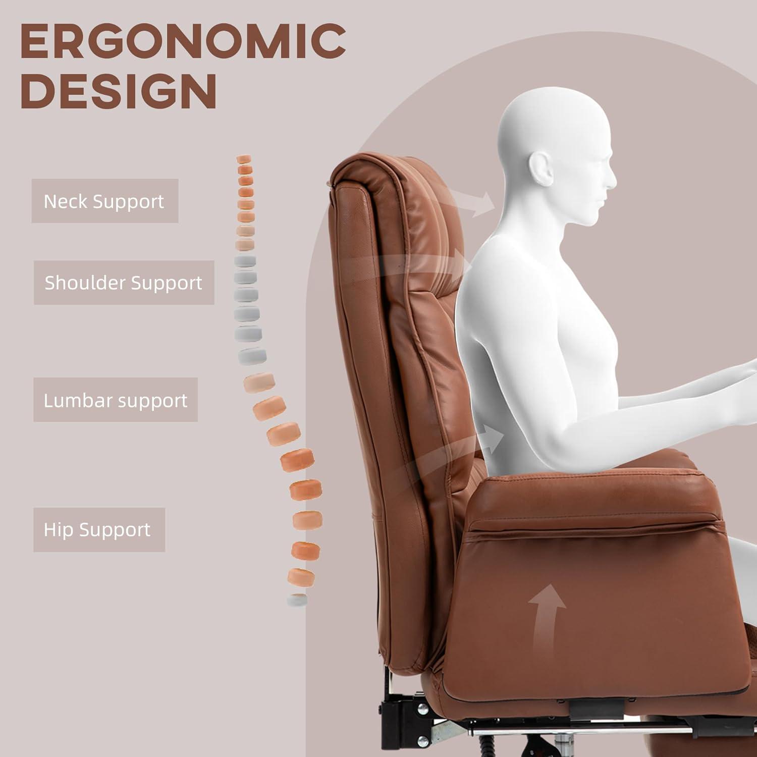 HOMCOM Executive Office Chair with Footrest, Ergonomic Office Chair, Reclining PU Leather Computer Chair, Brown