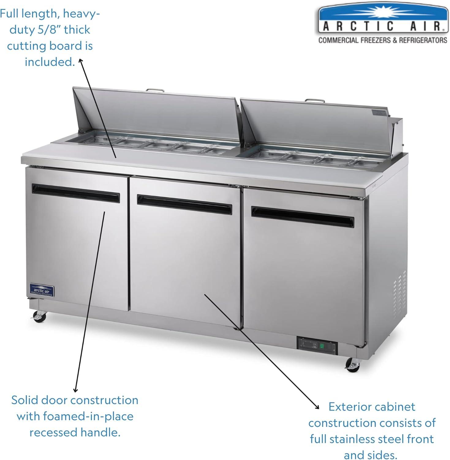 71.5-Inch Stainless Steel 3-Door Refrigerated Prep Table