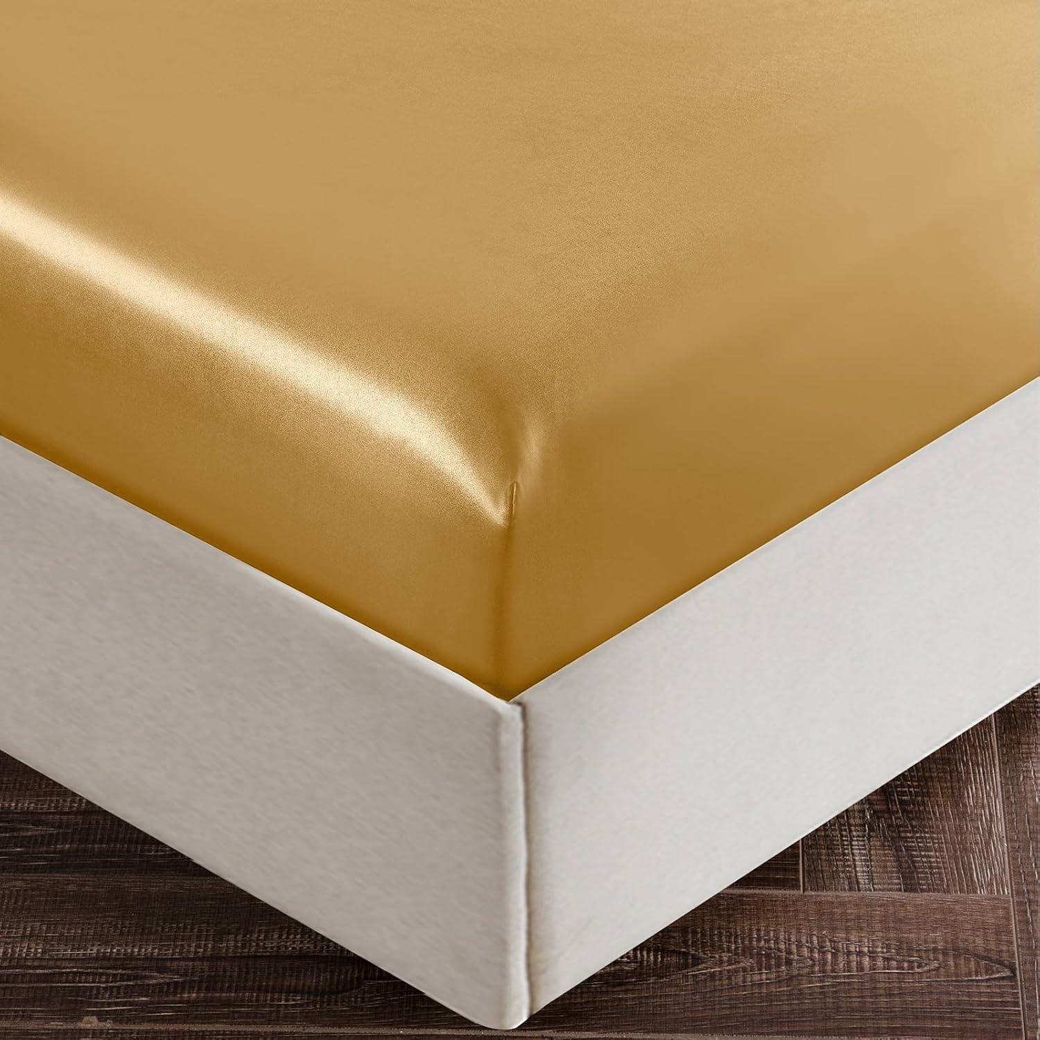 Soft Gold Satin Full Size 4-Piece Bed Sheet Set