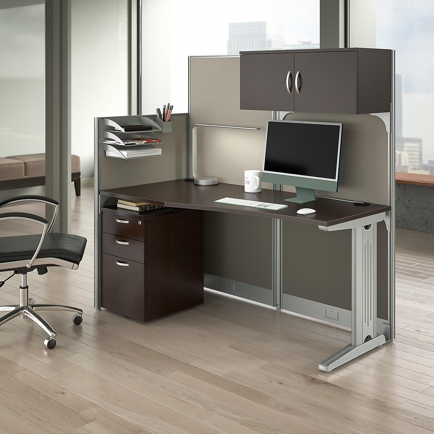 Bush Business Furniture Office In An Hour Rectangle 1 Person Cubicle with Cable Management
