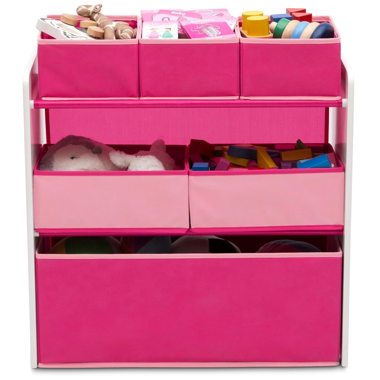 Delta Children 6 Bin Design and Store Toy Organizer, White/Pink