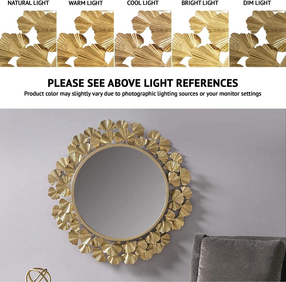 Martha Stewart Eden Gold Gingko Leaf Round Wall Mirror 30.5"