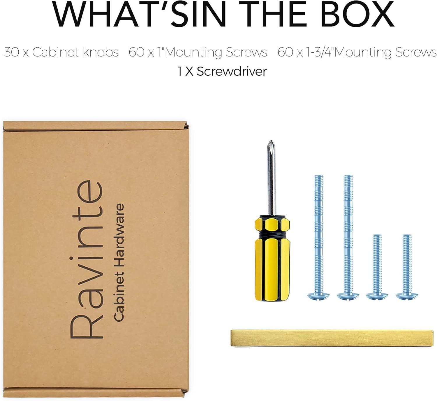 Ravinte 30 Pack 5 Inch Stainless Steel Cabinet Handles Square Cabinet Pulls Brushed Brass Cabinet Hardware Kitchen Cabinet Drawer Pulls Come with Screwdriver