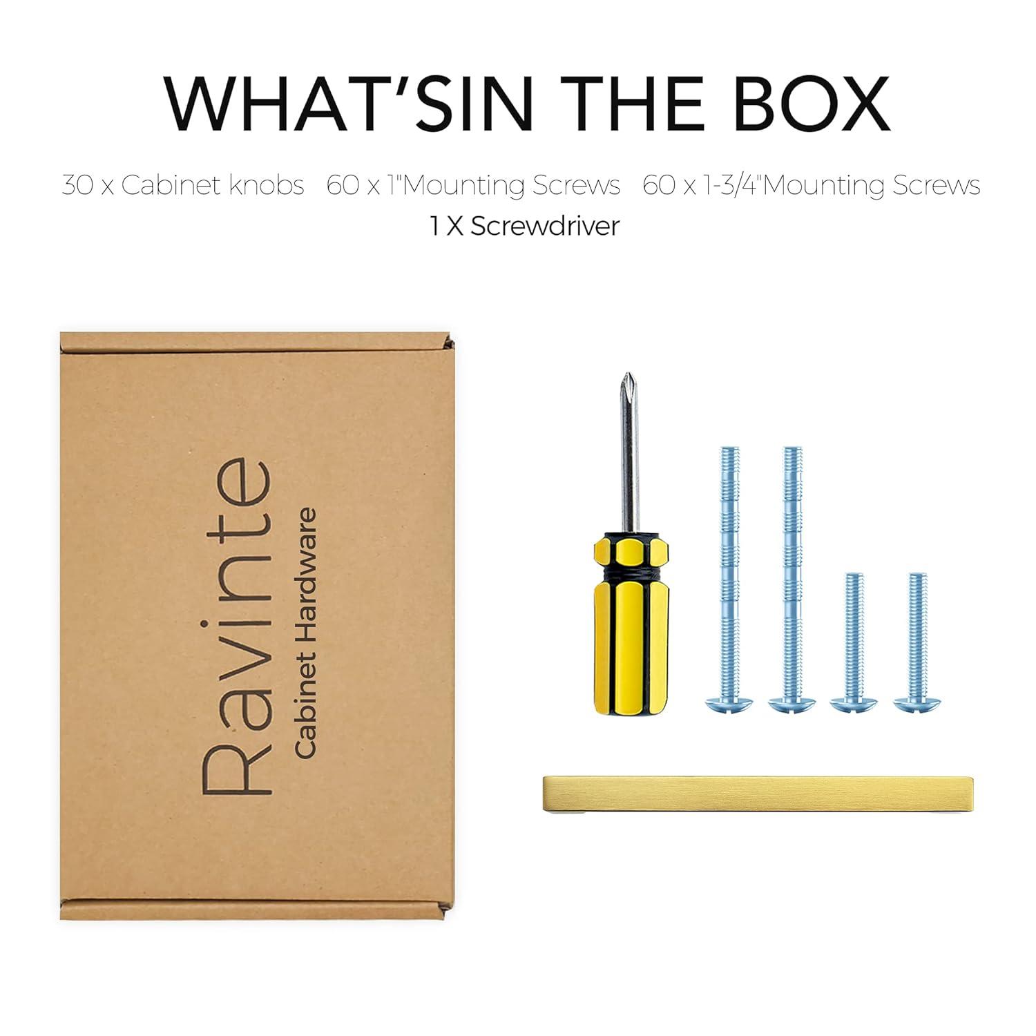 Ravinte 30 Pack 5 Inch Stainless Steel Cabinet Handles Square Cabinet Pulls Brushed Brass Cabinet Hardware Kitchen Cabinet Drawer Pulls Come with Screwdriver