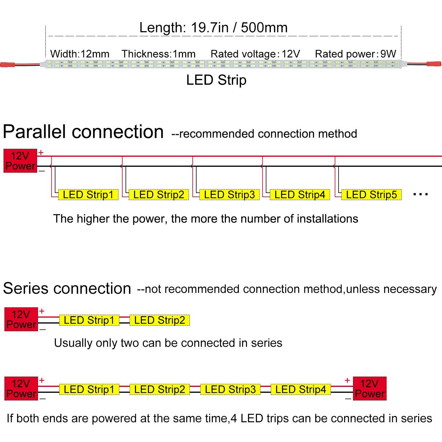 ICIH Under Cabinet LED Light 10Pack 12v LED Light Strip Rigid Super Bright White 6000K SMD5630 9W 84LED Double Row 0.5m/20in for Kitchen Cabinet,Counter,Showcase Vehicle Replace