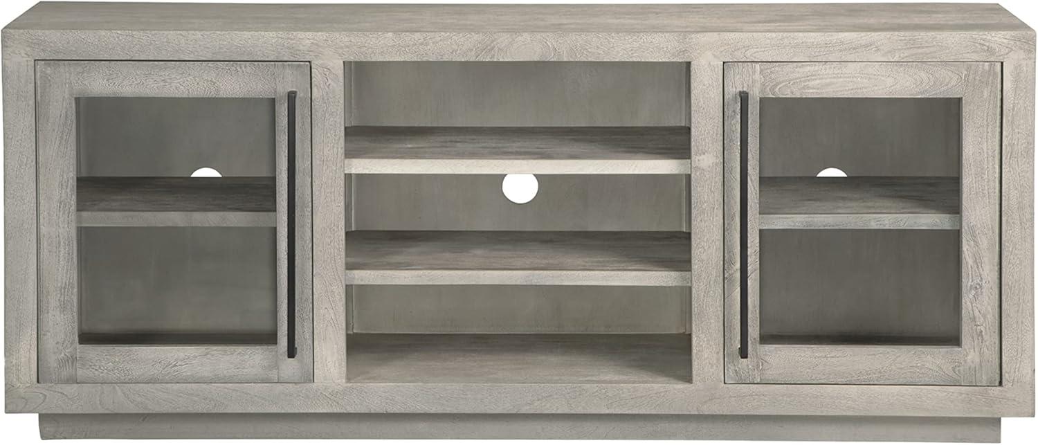 Gray Mango Wood Transitional Accent Cabinet with Glass Doors