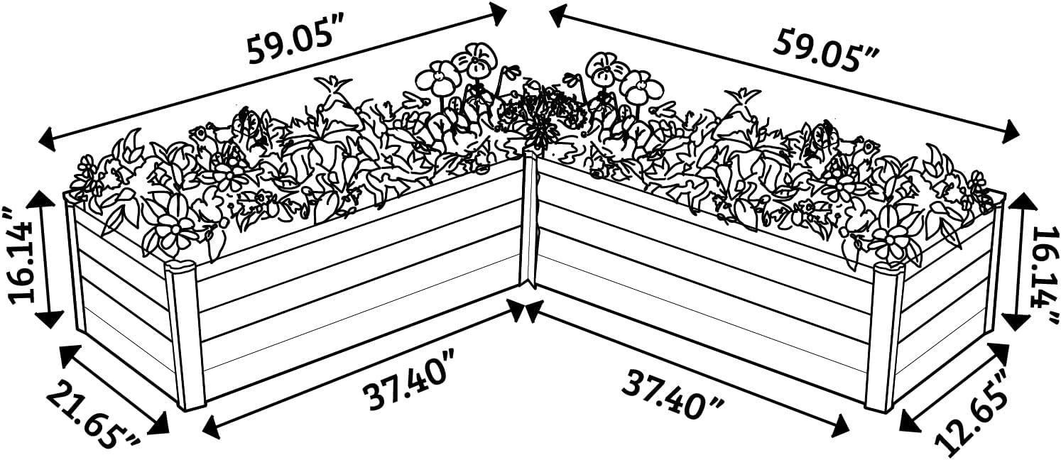 Surfmist White L-Shaped Galvanized Steel Raised Garden Bed