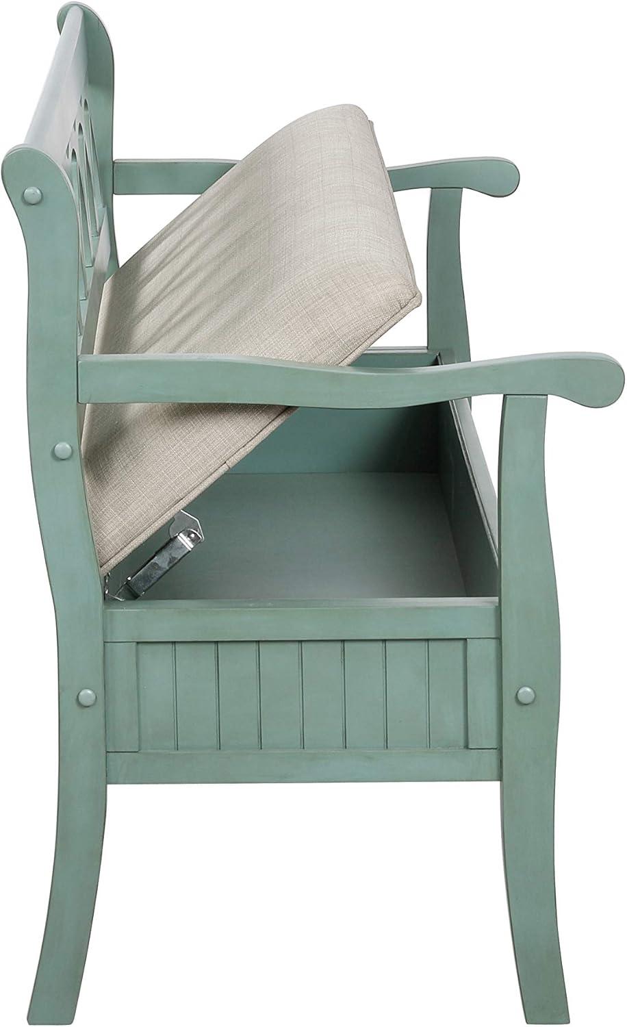 Powell Elliana Storage Bench, Teal Finish with Beige Fabric