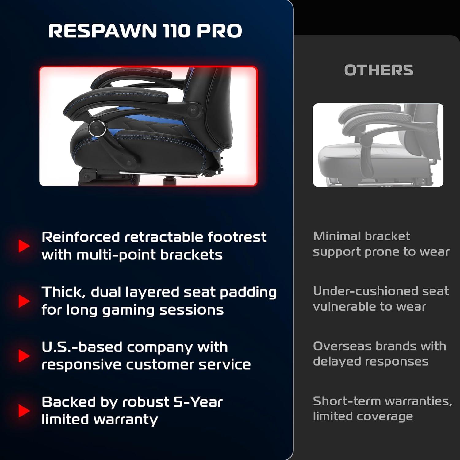 Respawn RESPAWN 110 Pro Gaming Chair - Gaming Chair with Footrest, Reclining Gaming Chair, Video Gaming Computer Desk Chair, Adjustable Desk Chair, Gaming Chairs For Adults With Headrest Pillow