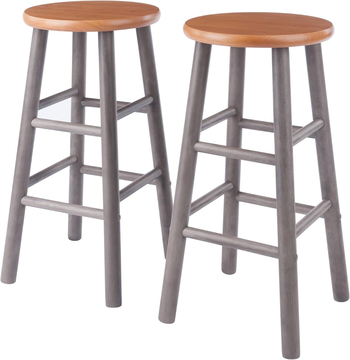 24" Gray and Teak Backless Wood Counter Stools Set