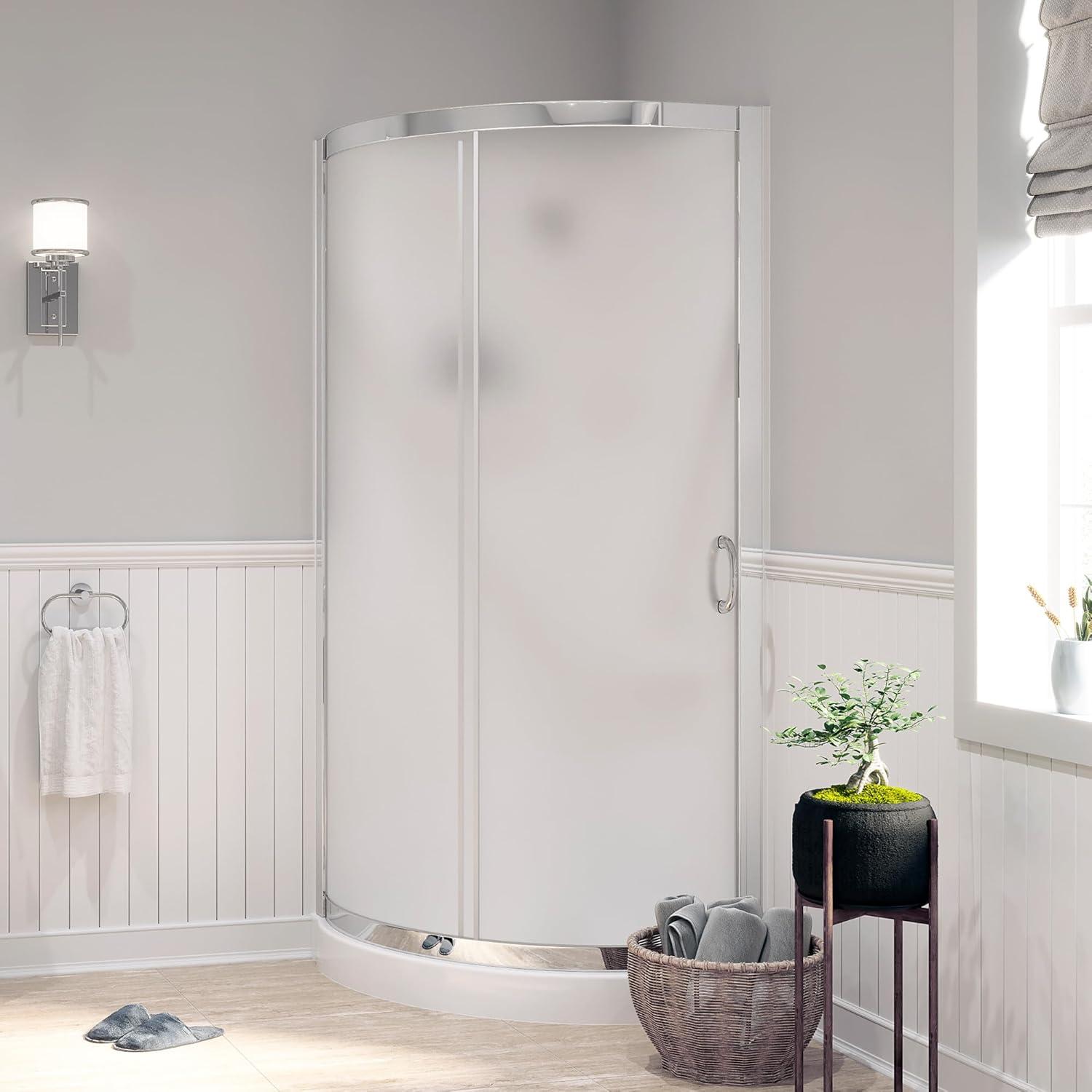 Breeze Round Sliding Shower with Frosted Glass, Acrylic Walls and Base