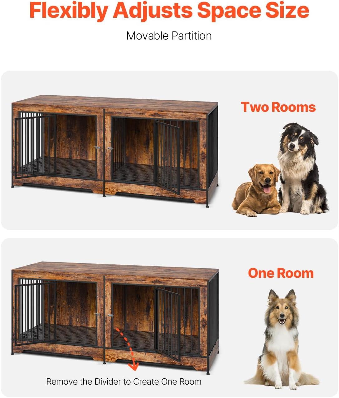 VEVOR 72"Dog Crate Furniture for 2 Dogs,Double Dog Crate Furniture with Double Sliding Doors,Large Dog Crate TV Stand with Removable Tray,Steel Frame Double Dog Crate for Small,Medium,Large Dogs White