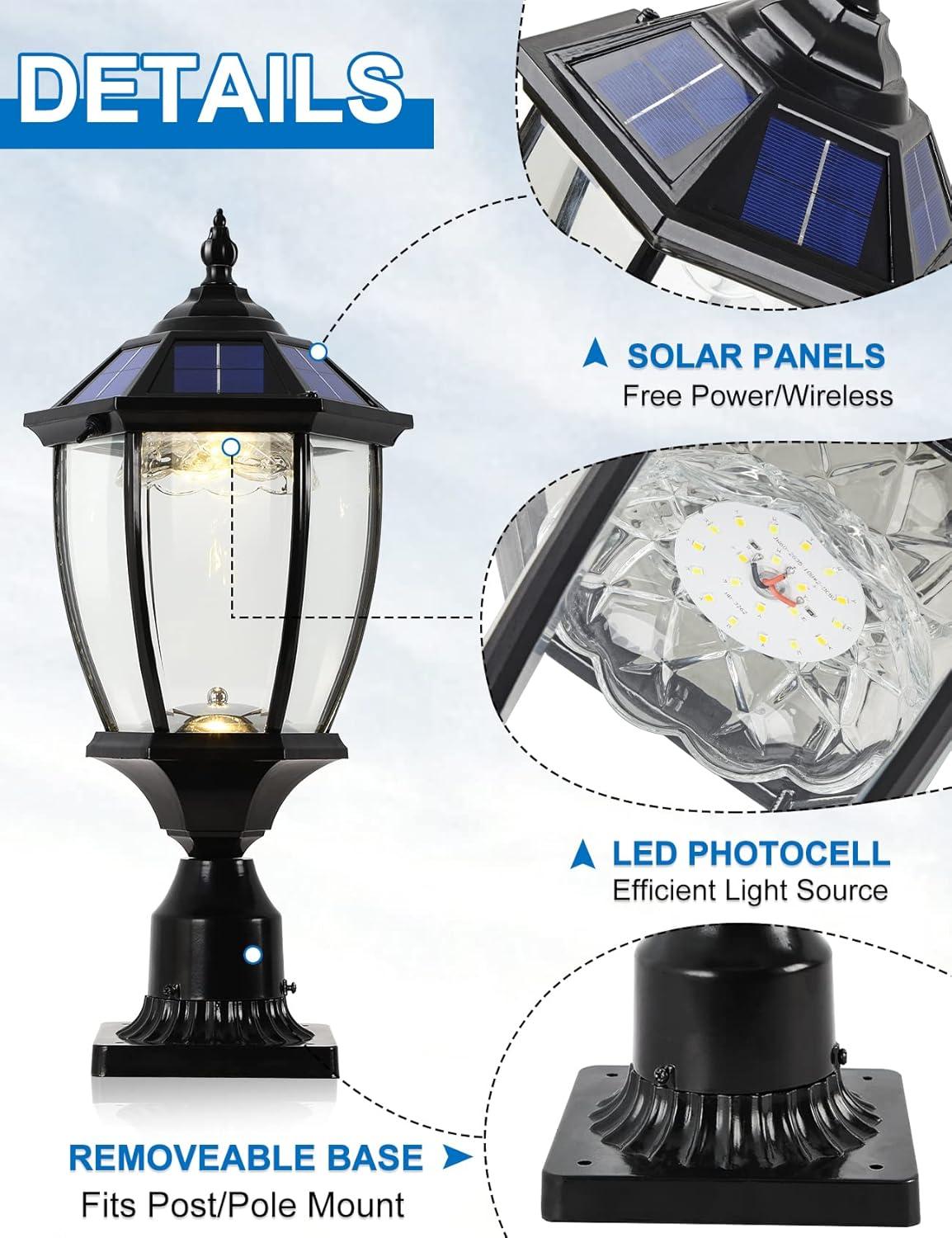 Black Aluminum Solar Post Light with Clear Glass