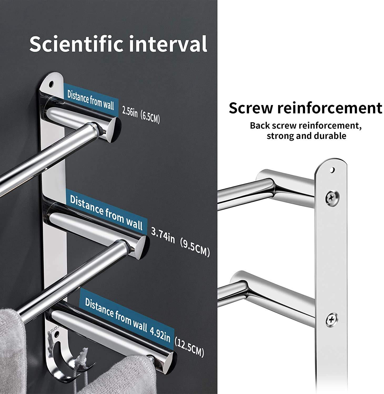 Towel Bars Hanger Freely Retractable 20-30 Inche Stainless Steel 304 Bath Rack Strong 3M Adhesive Bathroom Wall Free mounting Hole-Installing washroom Kitchen Space Saving 3 Bars