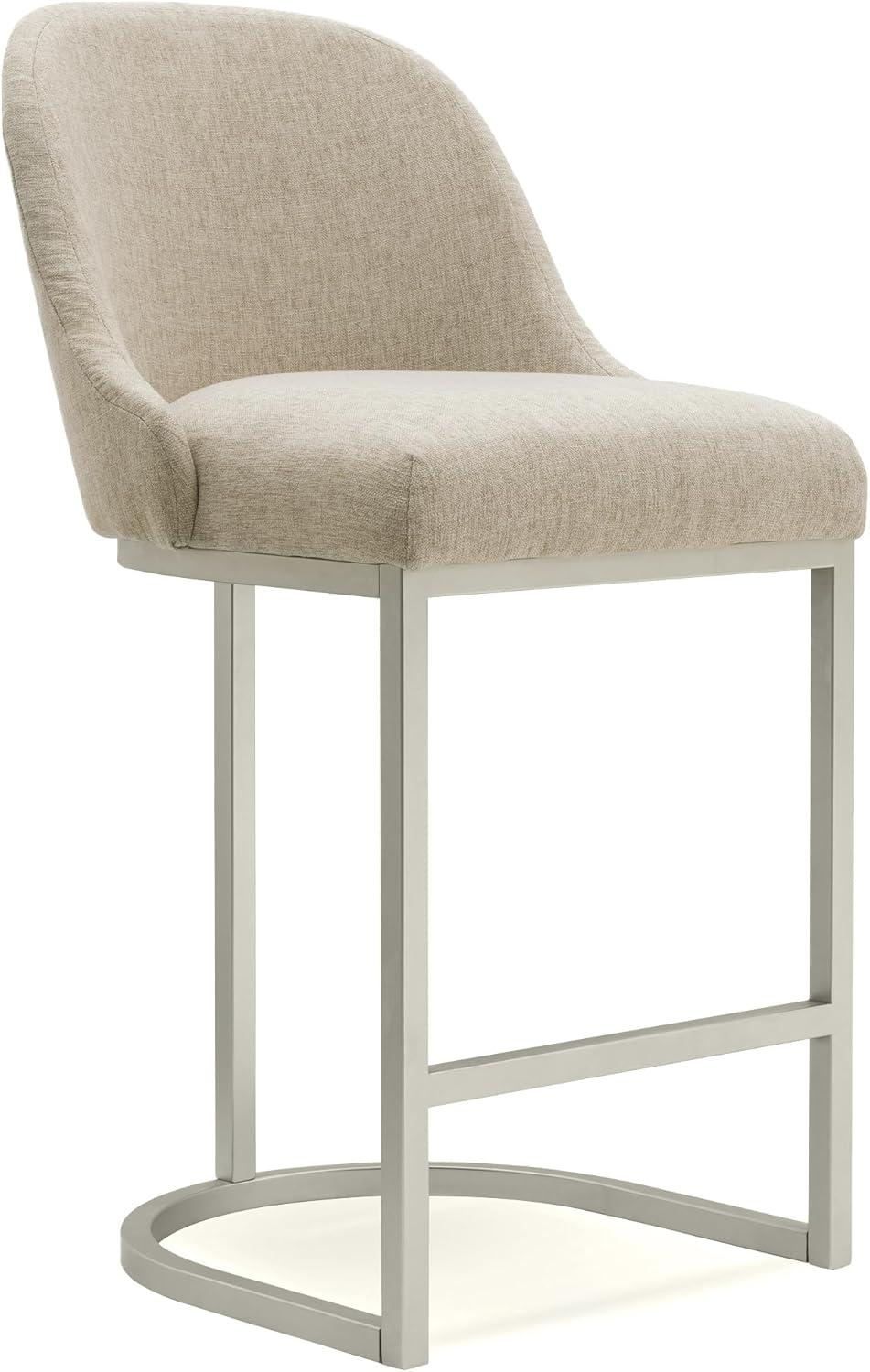 Leick Home Barrelback Counter Stool with Oatmeal Seat and Pewter Metal Base, Set of 4