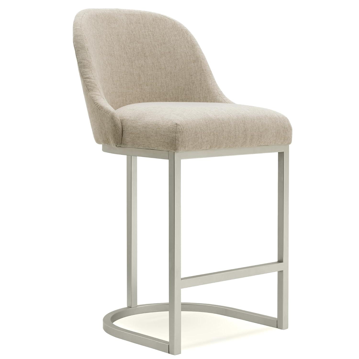 Leick Home Barrelback Counter Stool with Oatmeal Seat and Pewter Metal Base, Set of 4