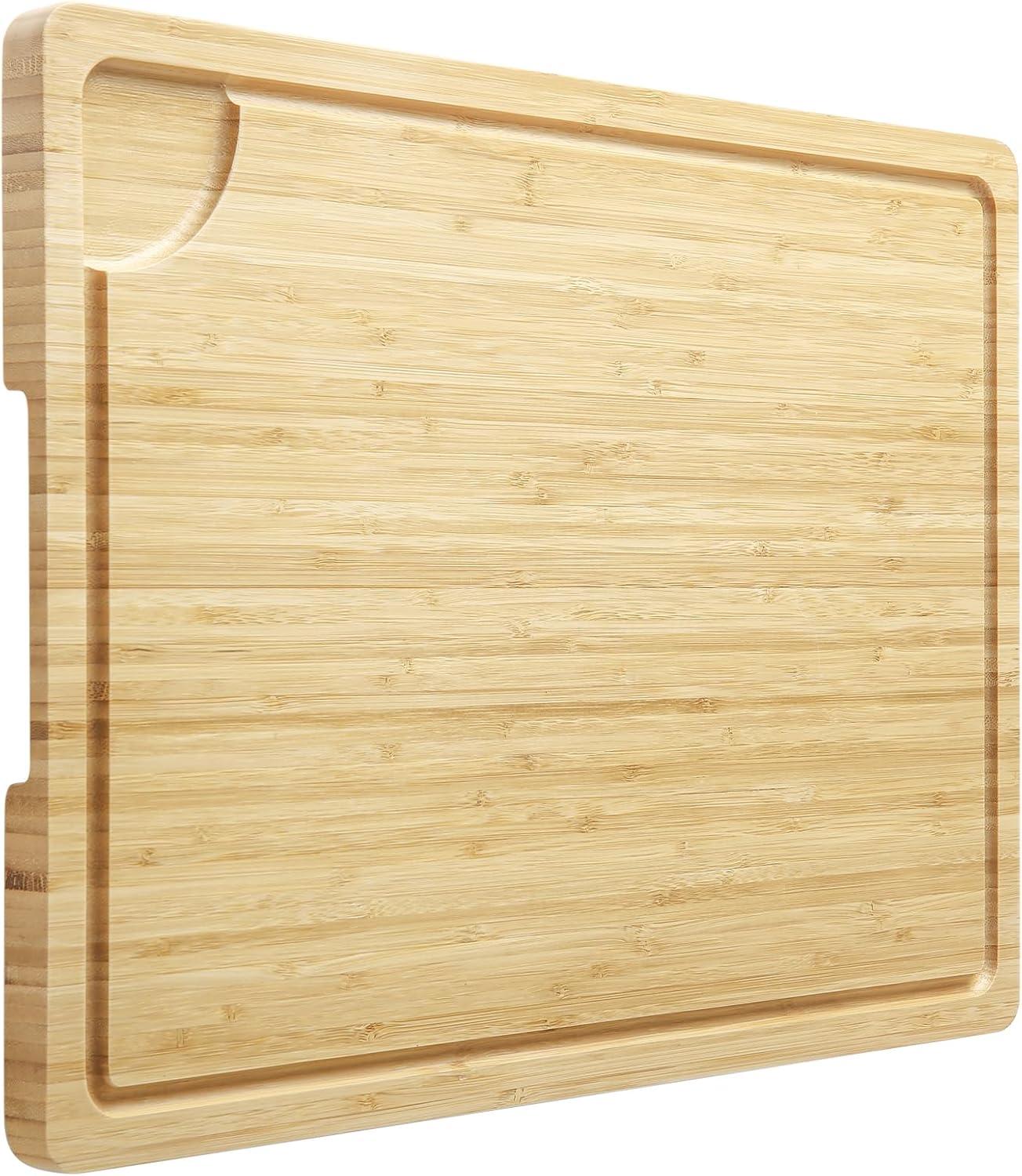 20" Large Cutting Board, Bamboo Wood Cutting Board for Kitchen with Handles and Juice Groove