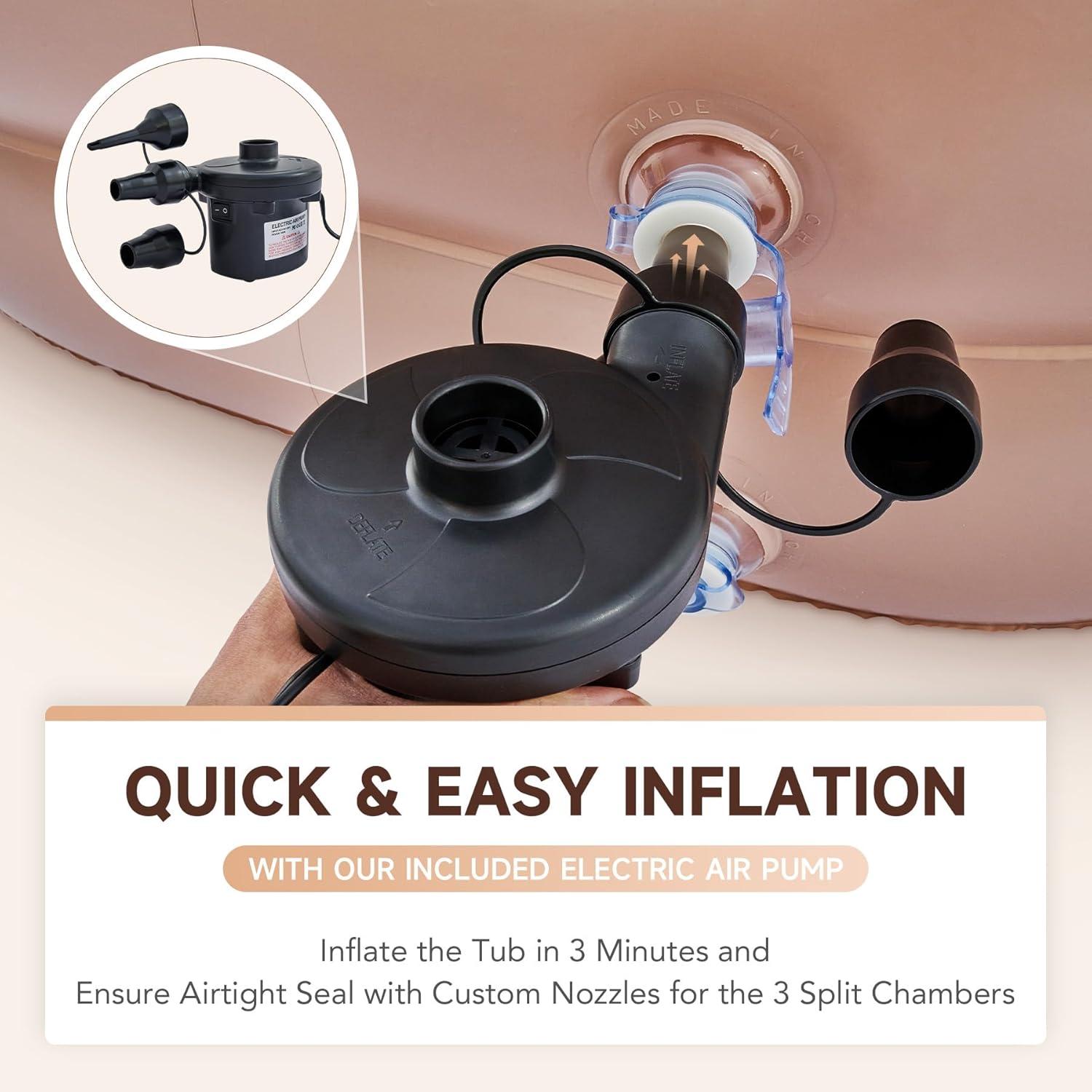 CO-Z Inflatable Adult Bath Tub, Free-Standing Blow Up Bathtub with Foldable Portable Feature for Adult Spa with Electric Air Pump (High-Density PVC)