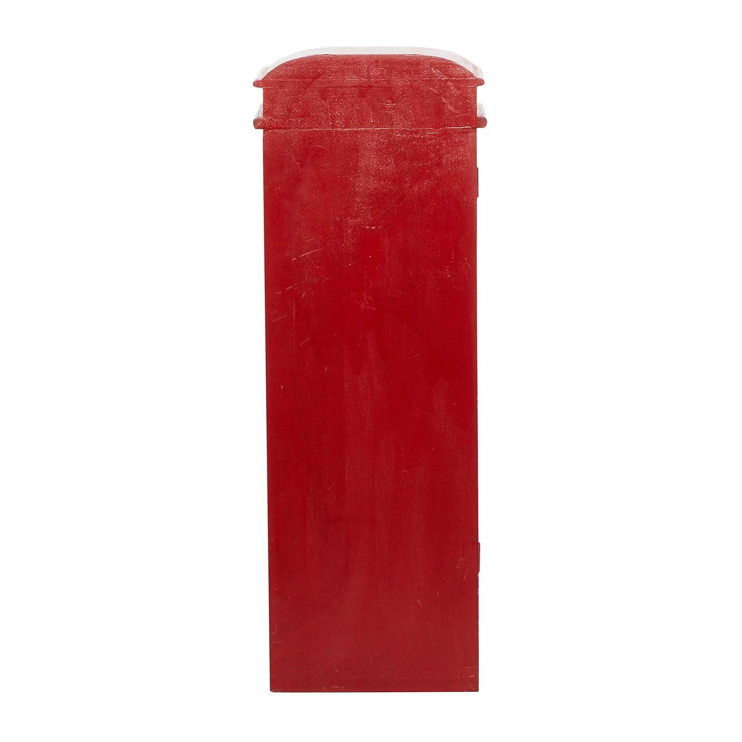 DecMode 11" x 30" Red Wooden London Telephone Booth 2 Shelf Storage Unit, 1-Piece