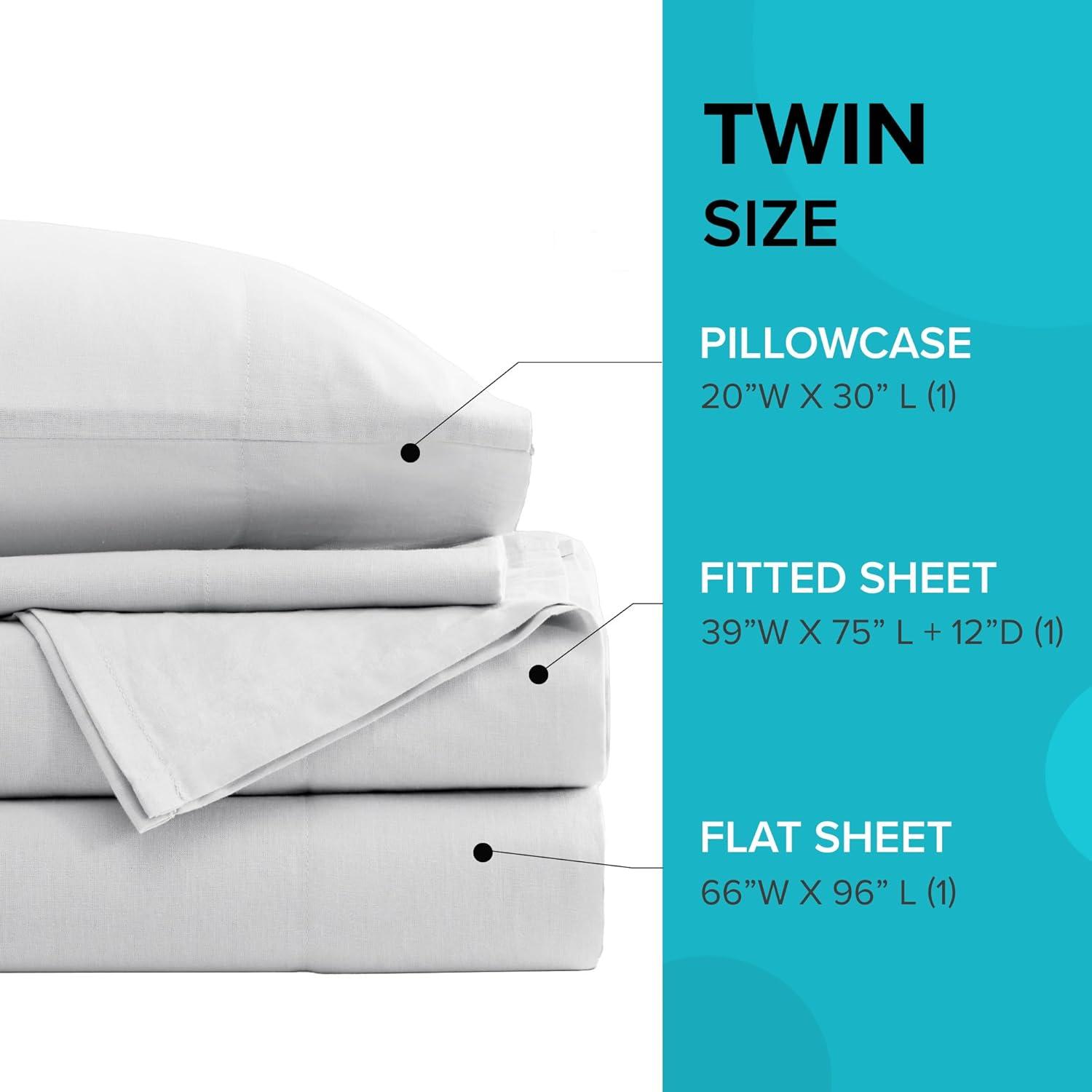 Comfort Spaces 100% Cotton Sheet Set Breathable, Lightweight, Soft with 12" Elastic Pocket Fits up to 14" Mattress, All Season Cozy Bedding, Matching Pillow Case, Twin XL White 3 Piece