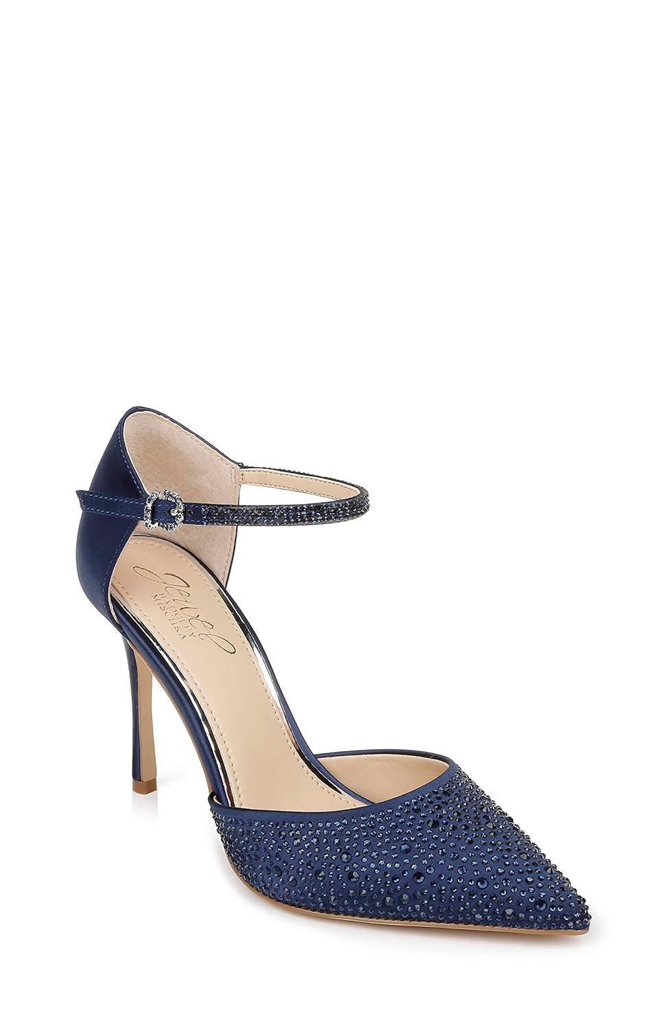 Jewel Badgley Mischka Womens Jailene Pump 7 Navy Satin
