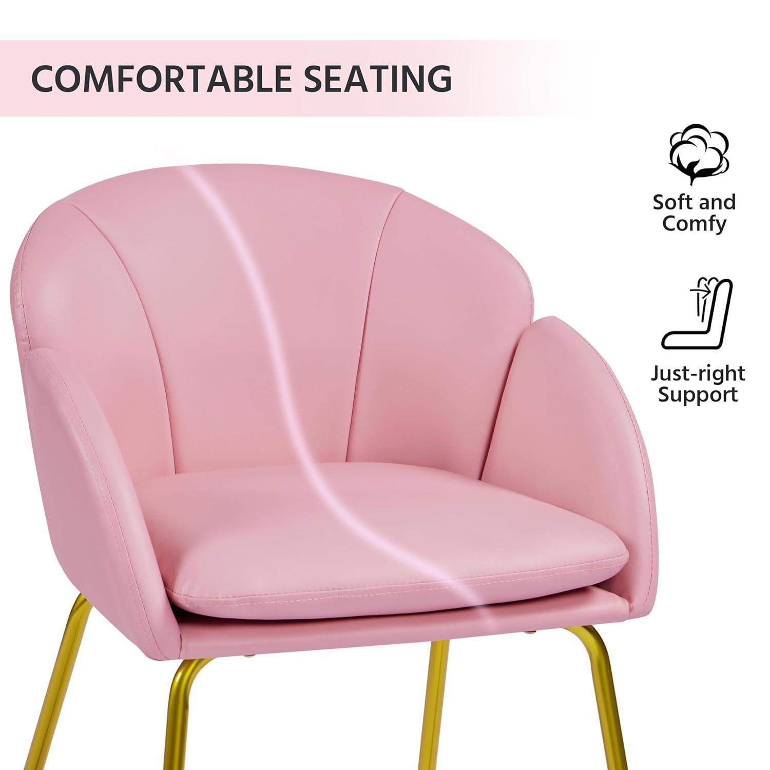Yaheetech Velvet Armchair Accent Chair with Metal Legs for Living Room/Bedroom, Simple Pink
