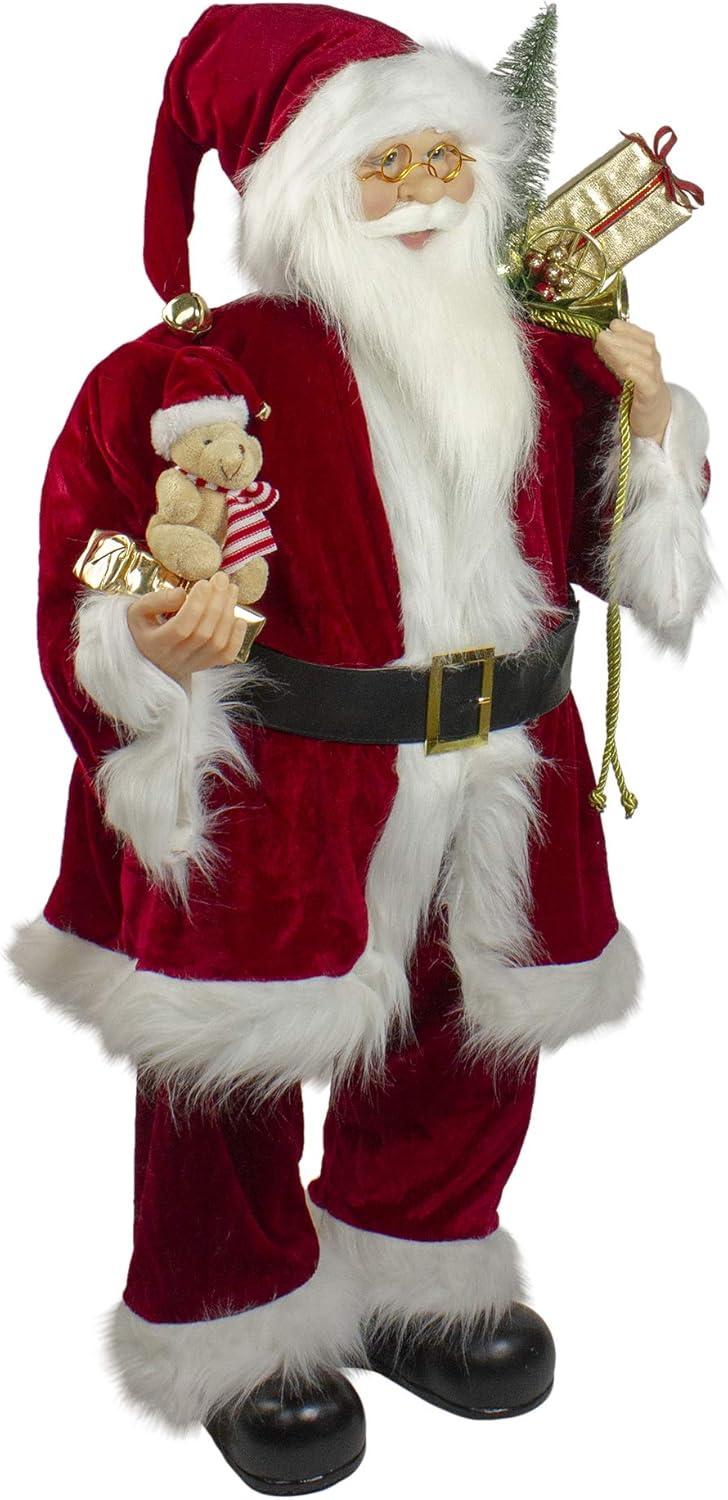 Northlight Santa Claus Christmas Figure with Teddy Bear and Gift Bag - 36"