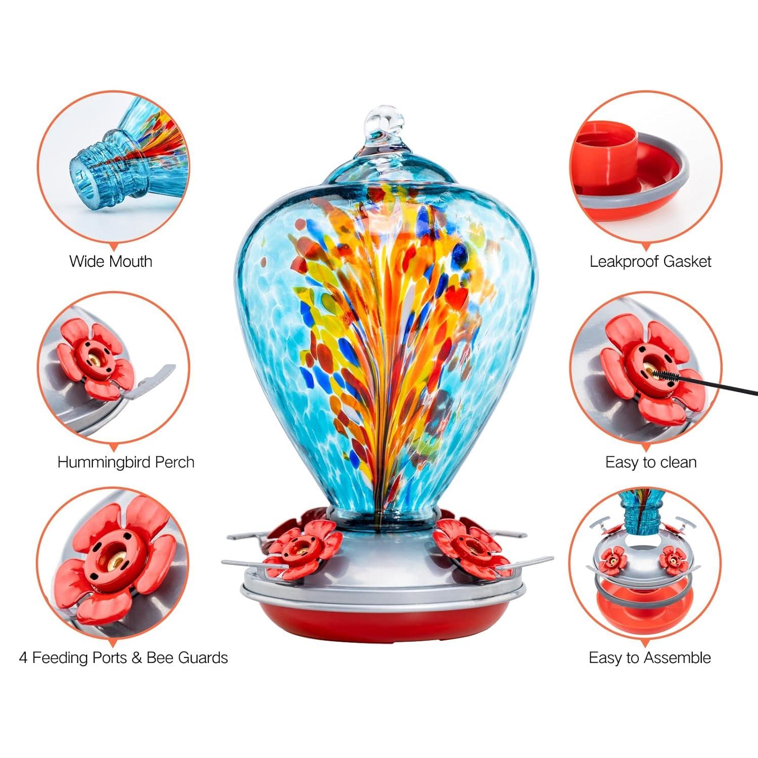 Muse Garden Hummingbird Feeders for Outdoors Hanging, Blown Glass Hummingbird Feeder Gifts for Women, Garden Decor Backyard Decor, Unique Gardening Gifts for Older Women, 34OZ, Comet
