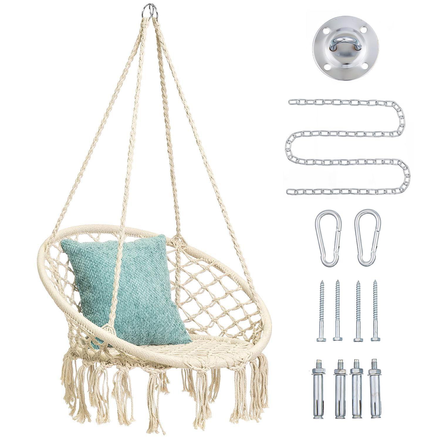 Hammock Swing Chair for 2-5 Years Old Kids,Handmade Knitted Macrame Hanging Swing Chair for Indoor,Bedroom,Yard,Garden- 230 Pound Capacity Off-White- with Suspension Kit
