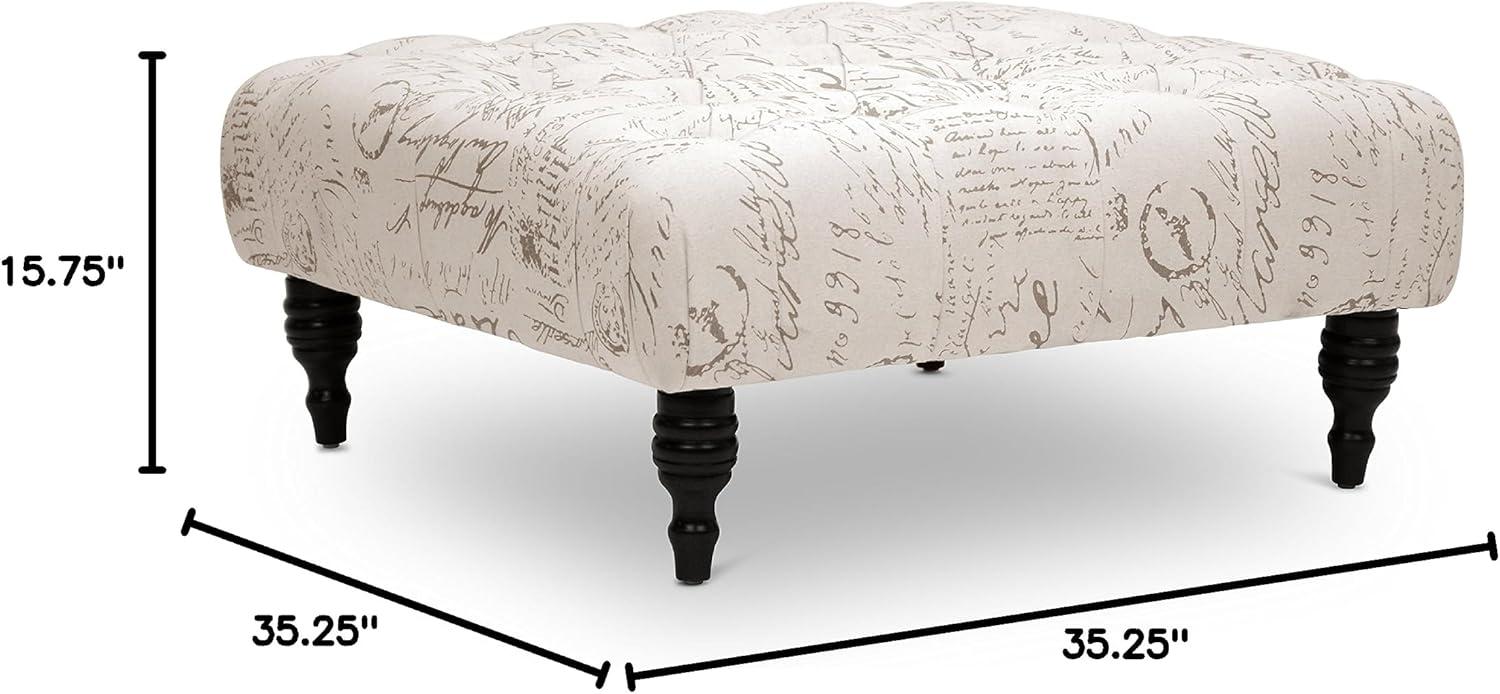 Keswick Script Print Ottoman in Beige