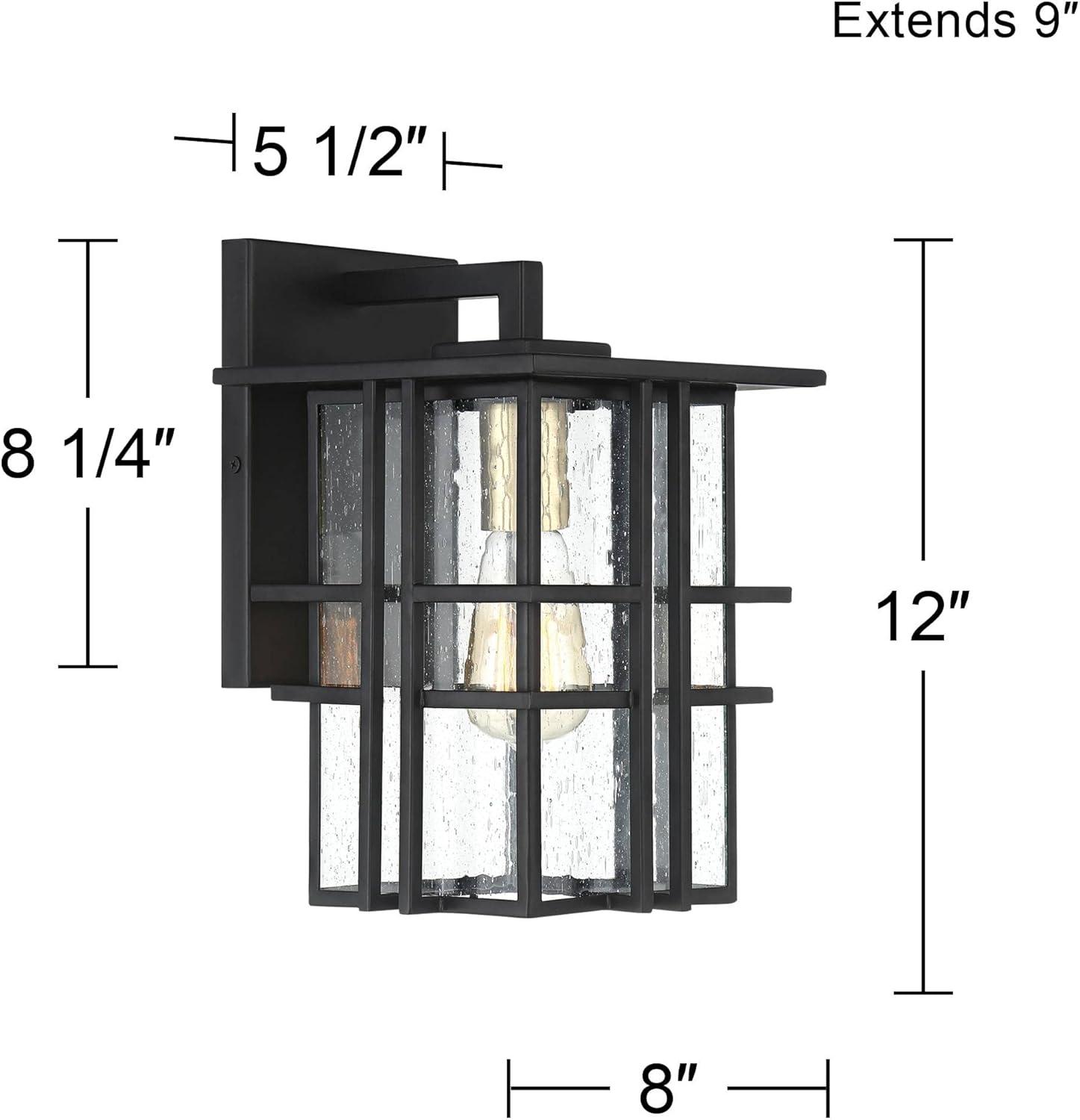 Possini Euro Design Arley Modern Outdoor Wall Light Fixture Black Geometric Frame 12" Seedy Glass for Post Exterior Barn Deck House Porch Yard Patio