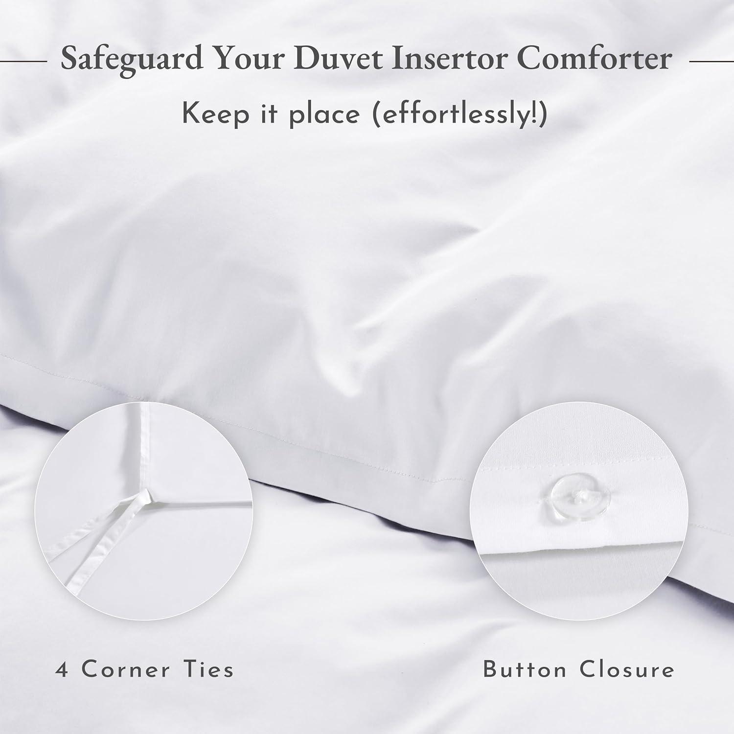 100% Cotton Duvet Cover Set - Premium 400 Thread Count, , Smooth Sateen Weave, Button Closure and Corner Ties (3 Piece, Pure White, Oversized King)