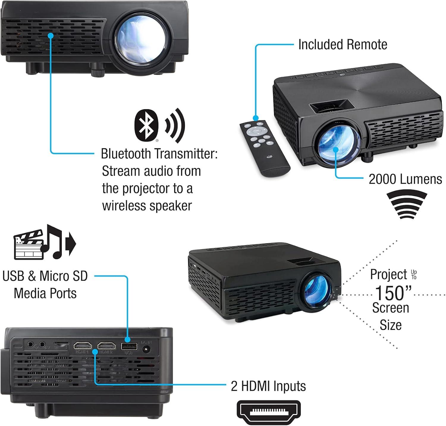 GPX Mini Bluetooth Projector, PJ3000B, Black