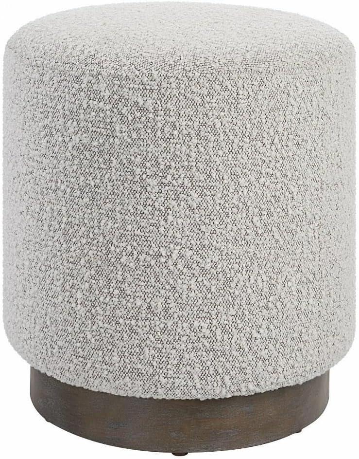 Uttermost Avila Gray and White Fabric Ottoman with Wooden Base