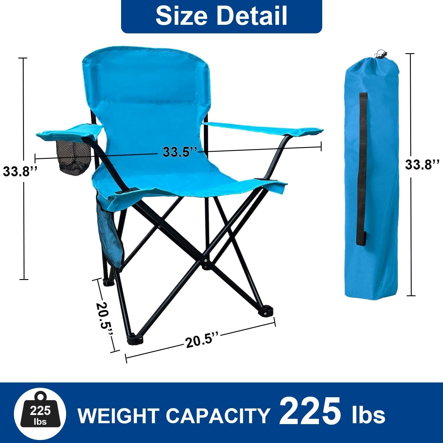 Blue Heavy Duty Folding Camping Chairs with Armrests and Storage