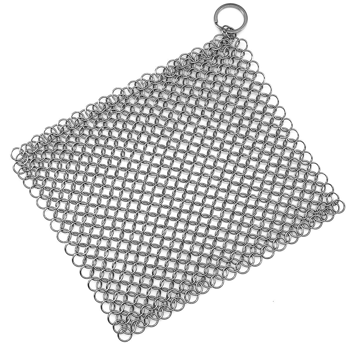 Cast Iron Scrubber 316 Stainless Steel Skillet Cleaner 8"x6" Chainmail Scrubber Scraper Chain Mail Link Scrub for Cast Iron Pre-Seasoned Pans, Griddles, BBQ Grills, and Pot Cookware Cleaning