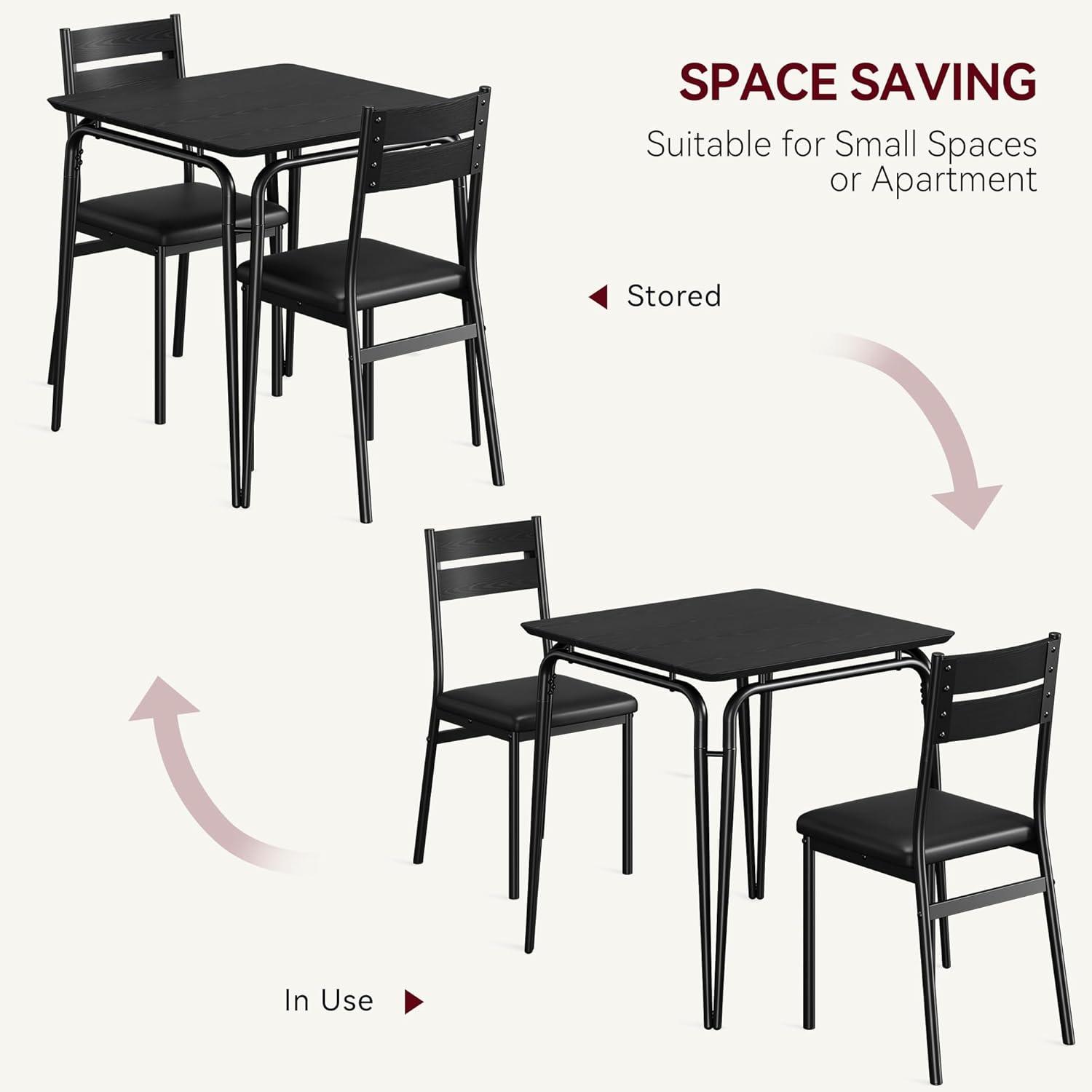 Small Kitchen Table for 2,Table and Chairs Set of 2, Dinette Set for 2, Square Dinner Table Set, 3 Piece Kitchen & Dining Room Sets for Small Space, Apartment, Home Office