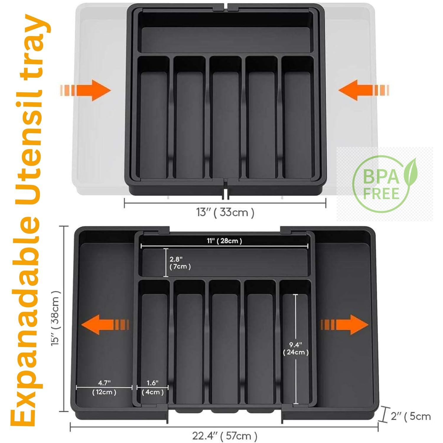 Charext Expandable Silverware Drawer Organizer with Large Capacity, Non-Slip Silicone Pads Flatware Divider, Easy to Clean, Elegant Design Reduces Slippage, Fits Any Kitchen or Home Style