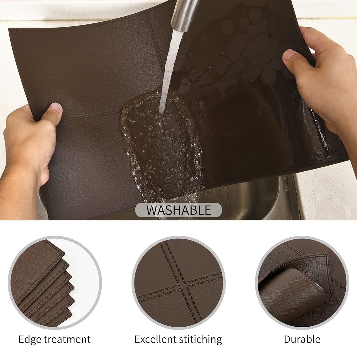 Dark Brown Faux Leather Heat Resistant Placemats Set of 6