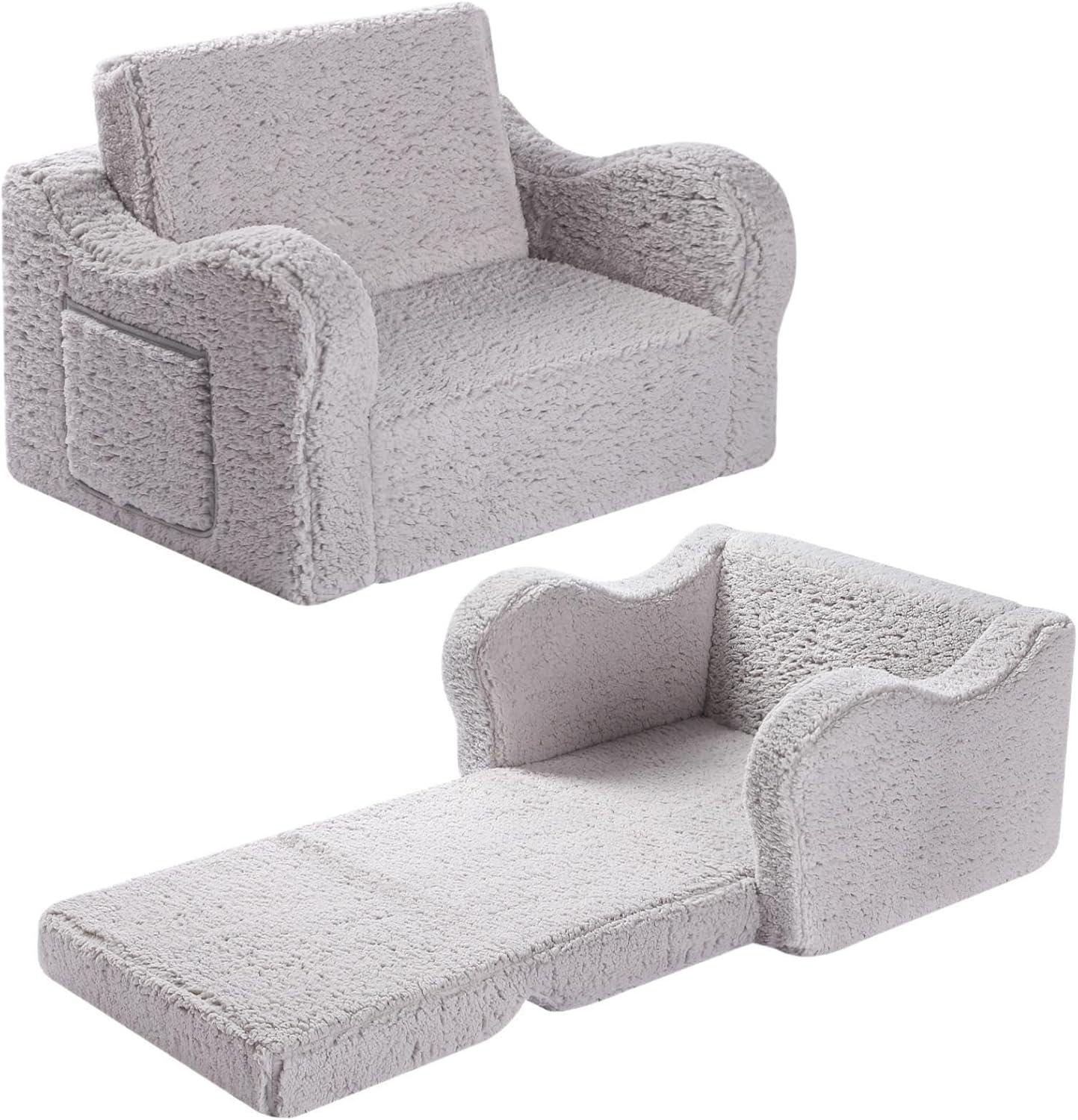 Gray Sherpa Convertible Toddler Sofa Chair and Lounger