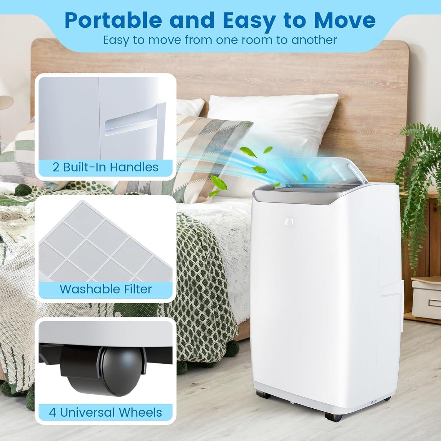 White 12000 BTU Portable Air Conditioner with Remote Control