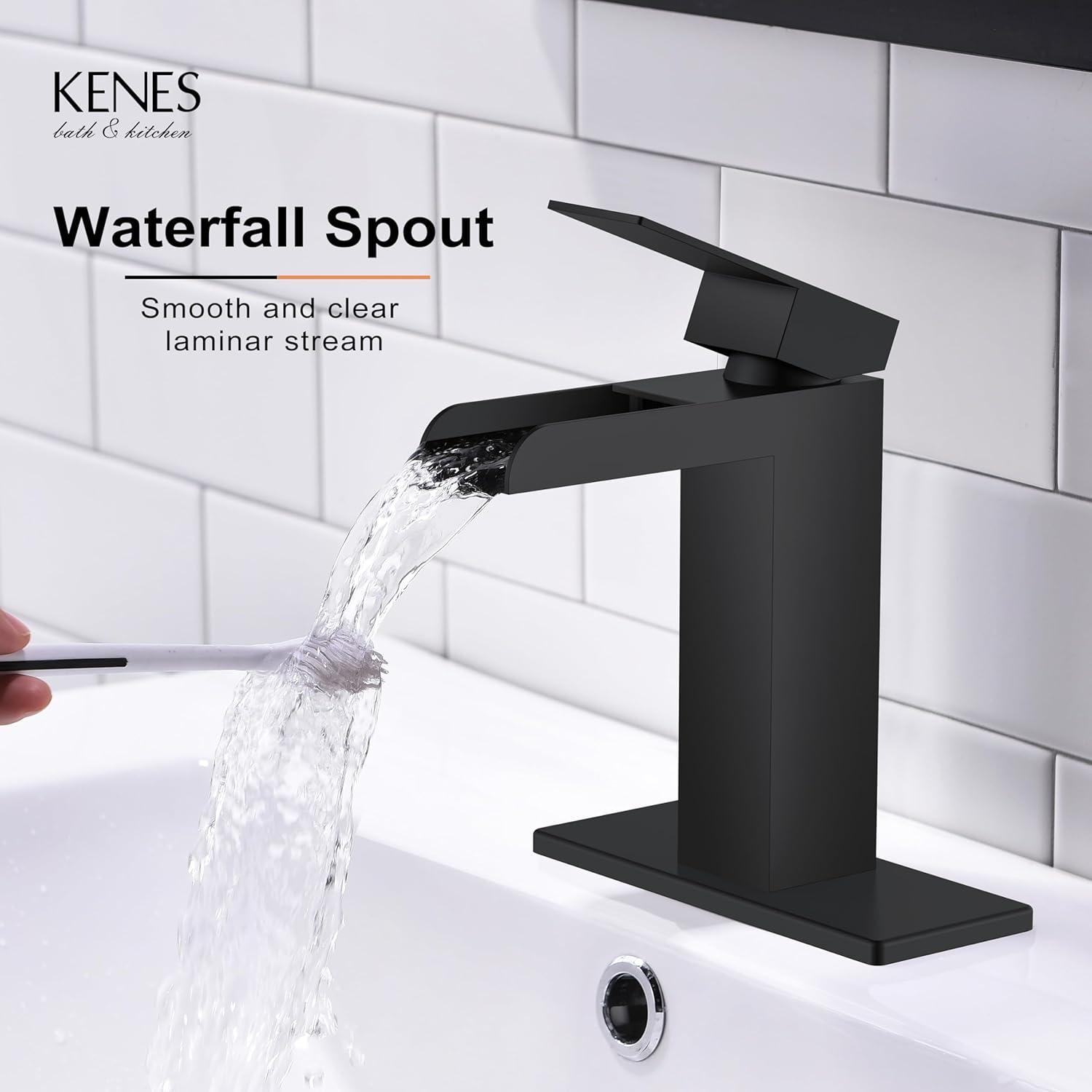 Matte Black Stainless Steel Tall Waterfall Bathroom Faucet