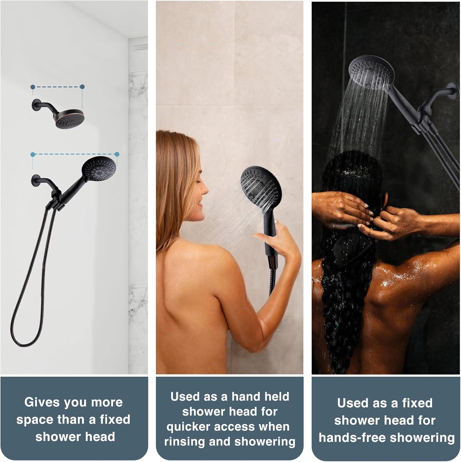 BRIGHT SHOWERS 9 Spray Settings Handheld Shower Head Set High Pressure Oil-Rubbed Bronze Hand Held Showerhead with 60 Inch Flexible Shower Hose and Adjustable Shower Arm Mount Bracket