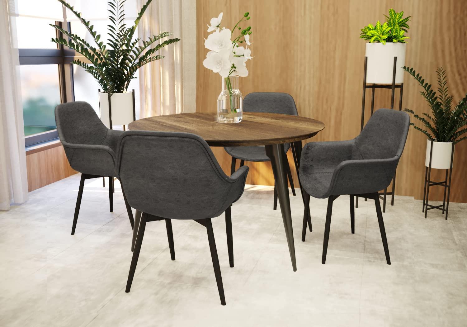 LeisureMod Markley Leather Dining Chair with Black Metal Legs Upholstered Seat Modern Design Perfect for Kitchen Dining Room Office or Lounge Seating