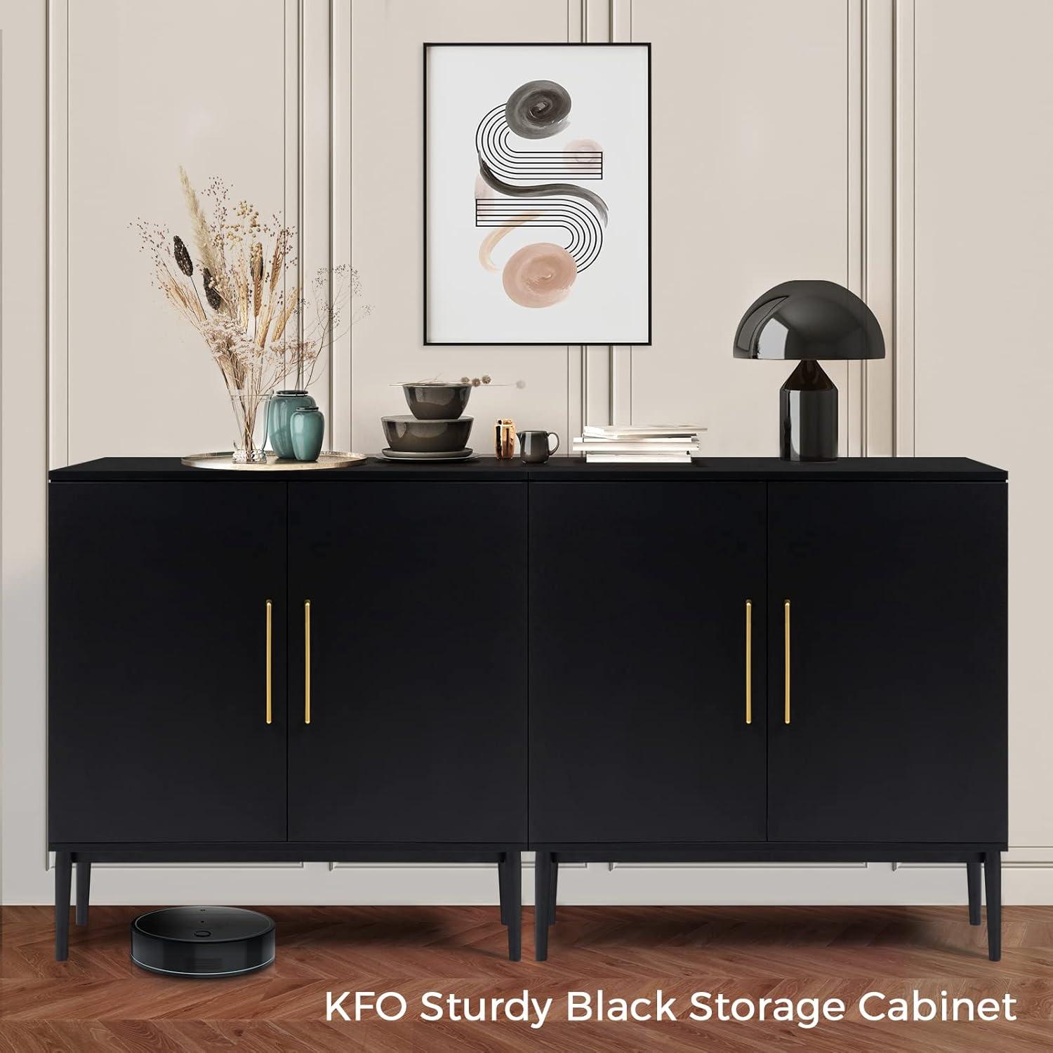 Sideboard Buffet Cabinet, Black Storage Cabinet with 2 Doors and Adjustable Shelves, Accent Cabinet for Dining Room,Hallway